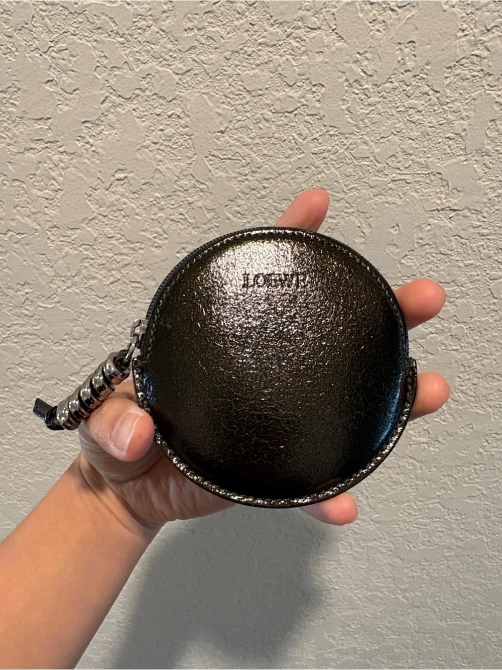 Loewe Black Metallic Round Leather Coin Pouch